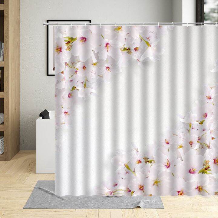 flowering-peach-blossom-pink-shower-curtain-floral-plant-flower-art-home-decor-waterproof-fabric-bathroom-curtains-with-hooks