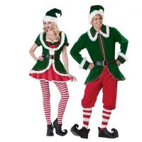 （ใหม่）ดีลักซ์ผู้ใหญ่คริสต์มาสซานตาคลอสเครื่องแต่งกายสีเขียวคริสต์มาสเอลฟ์คู่คอสเพลย์เทศกาล Macot พรรคชุดแฟนซี