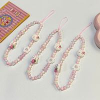 Fashion Cute Rabbit Beaded Mobile Phone Chain Women Girls Wrist Charm Cellphone Case Hanging Pendant Phone Jewelry Lanyard