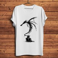 Funny Artistic Ink Whale Dragon Knight T Shirt Men White Tshirt Homme Tshirt