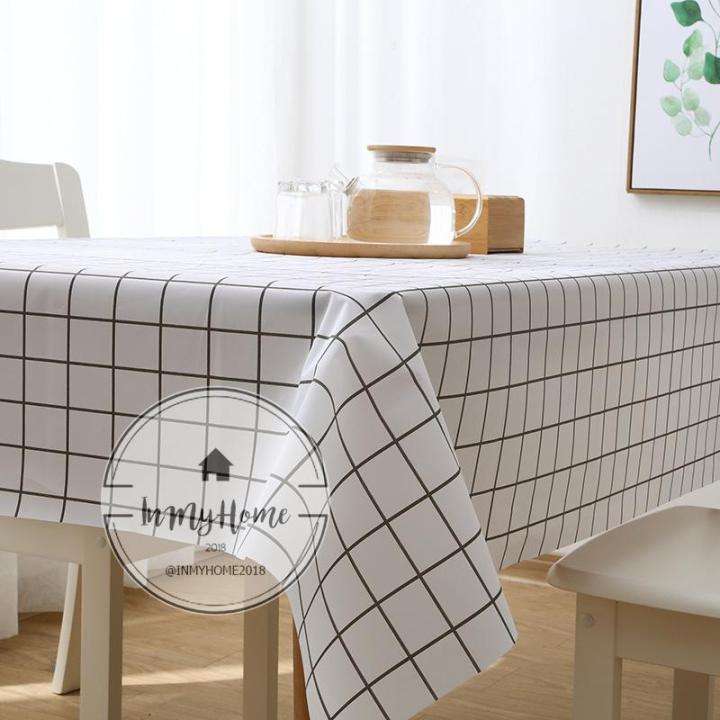 10-ชิ้น-ผ้าปูโต๊ะ-ผ้าคลุมโต๊ะ-ผ้าปูโต๊ะสไตล์-มินิมอล-พลาสติก-peva-ลายตาราง-กันน้ำ-imh99
