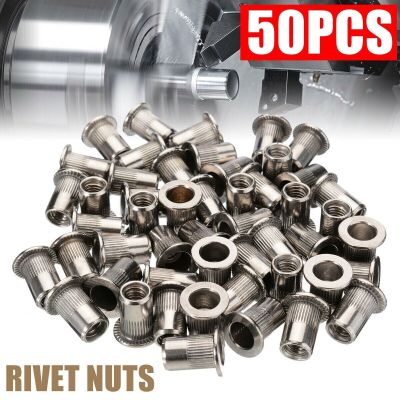 50 Pcs 304 Flat Insert Threaded Nut Rivet Steel Stainless