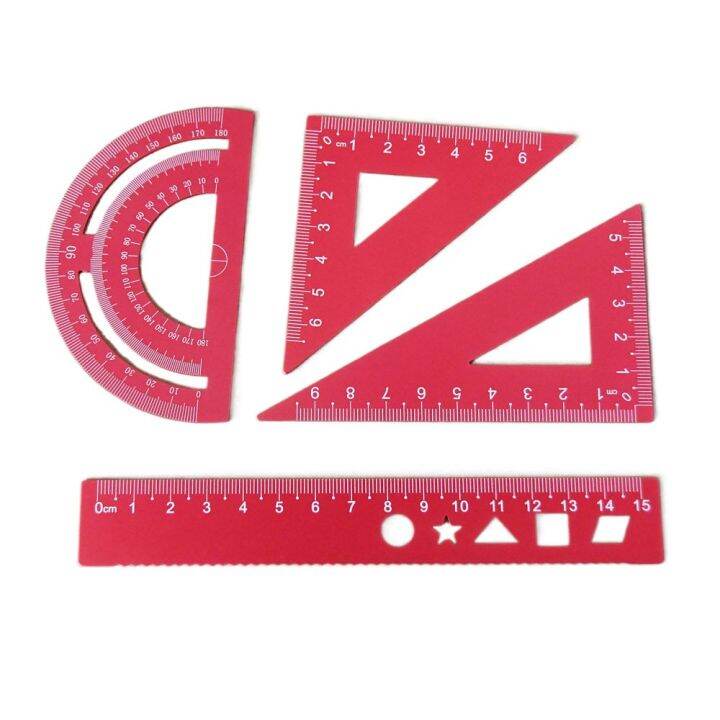 PULATO 4 Pcs/Set Standard Test Drawing Triangle Protractor Straightedge