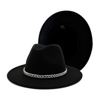 ปีกกว้างผู้หญิง Fedora หมวกคลาสสิกอังกฤษสีทึบด้านเดียวขนสัตว์รู้สึกแจ๊สปานามาหมวกพรรค Trilby คาวบอยสุภาพบุรุษหมวก