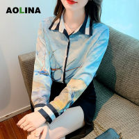 AOLINA 2022ฤดูใบไม้ร่วงใหม่เสื้อชีฟองสตรีแวนโก๊ะพิพิธภัณฑ์สีคมชัด S Plice เสื้อแขนยาว