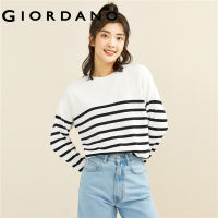 Giordano ผู้หญิง เสื้อกันหนาวสเวตเตอร์ ผ้าคอตตอน ลายทาง ไหล่ตก Free Shipping 13351853