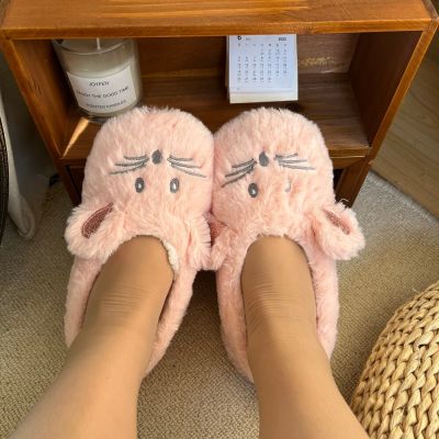 House Slipper Women Winter Non Skid Grip Indoor Fur Contton Warm Plush Fluffy Lazy Female Mouse Ears Home Fuzzy Flat Shoes 2023TH