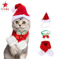 SZWL 3pcs Pet Christmas Scarf Hat Set Cat Dog Polar Fleece Dress Up Clothes Cosplay Outfit For Christmas Decor