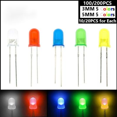 【LZ】◕  100PCS/200PCS 3mm 5mm LED Diode Assorted Kit White Green Red Blue Yellow F3 F5 Led Lights Emitting Diodes Electronic DIY Kits