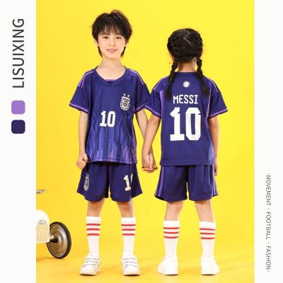 【Ready Stock】 Qatar 22/23 Childrens Set World Cup Argentina Jersey Home Away Messi Football Tshirt Shorts Kids Suit