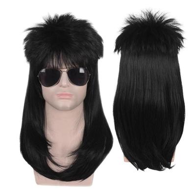 80s Long Black Wig 80s Black Straight Wave Mullet Wig Halloween Costume Fashion Wig Punk Rock Party Short Curly Cosplay Halloween Mullet Head Synthetic Wig High Disco Wig feasible