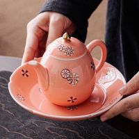 [COD] glaze retro ball flower peach powder alum ceramic red ground teapot Chinese style single tea maker set