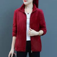 利Female fluffy plush jacket Spring Autumn  Warm Polar fleece coat