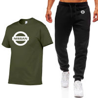 NISSAN Car Logo Printing Summer Fashion Casual Cotton Short sleeve Round Neck High Quality Mens T-shirt+pants 2 piece suit