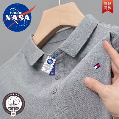 Original Genuine agent purchasing NASA mens t-shirt short-sleeved pure cotton lapel polo shirt solid color casual trend top mens ins