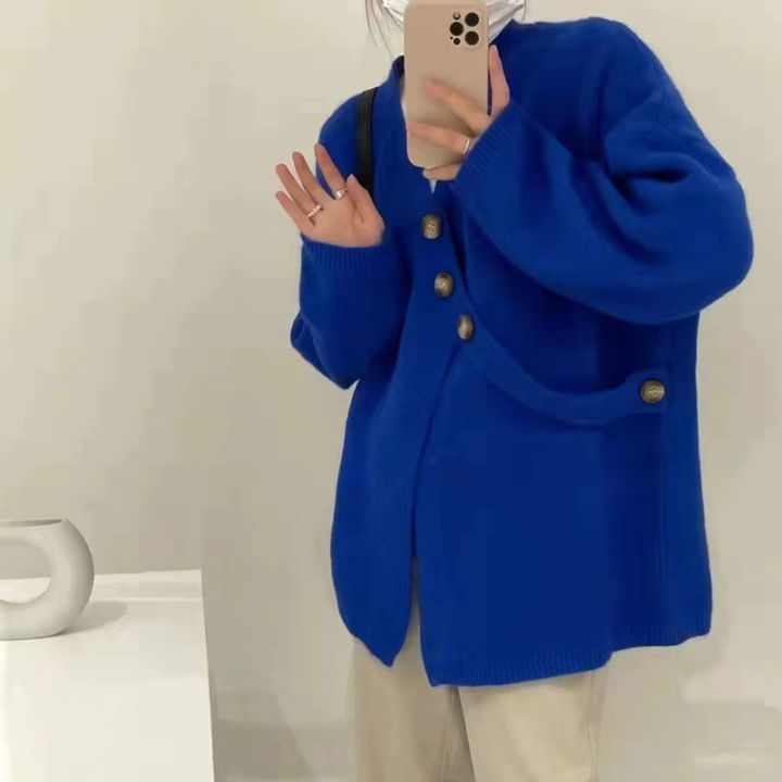 xiang-nian-ni-เสื้อถักนิตติ้งผู้หญิงใหม่-klein-เสื้อกันหนาวสีฟ้า