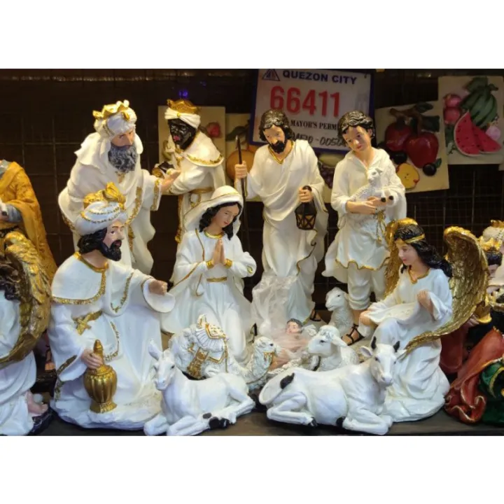 COD√ 12 inches Nativity Set Belen 13pcs Christmas Ornament Fiber Resin ...