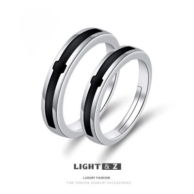 LIGHT &amp; Z 925แหวนคู่สีเงินสีดำและสีขาวสำหรับผู้ชายและผู้หญิงแหวนเปิดสามารถปรับได้