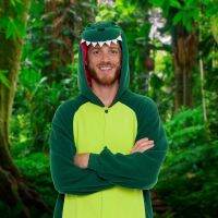 Cute Cartoon Dinosaur Costume Pajamas Winter Hooded Onesie Adults Women Animal Nightie Sleepwear Fleece Overalls Jumpsuit