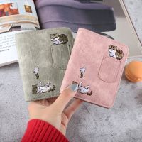 Embroidery Cat Women Short Wallet Zipper Coin Purse Short Womens Wallet Kawaii Mini Cards Holder Clutch for Girl Carteras Mujer