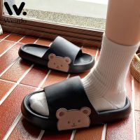 Women Cartoon Bear Slippers Summer Slides Beach Shoes Eva Indoor Women Flip Flops Mens Thick Soled Non-Slip Home Couple Sandals