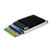 YUECIMIE บางอลูมิเนียมกระเป๋าสตางค์ที่มีความยืดหยุ่นกลับกระเป๋า ID ผู้ถือบัตรเครดิตมินิ RFID กระเป๋าสตางค์อัตโนมัติ Pop Up กรณีบัตรเครดิตธนาคาร