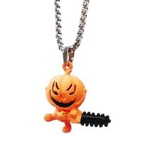 Pumpkin Necklace Gothic Creepy Pumpkin Necklace with Chainsaw 3D Realistic Durable Alloy Pumpkin Pendant Halloween Party Favors Cosplay Photo Props workable