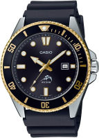 Casio Mens Diver Inspired Stainless Steel Quartz Watch with Resin Strap, Black, 25.6 (Model: MDV106G-1AV)