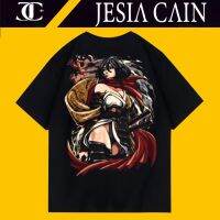 2023 NEWJC-Attack On Titan(Akerman Mikasa) อะนิเมะเสื้อผู้ชายและผู้หญิงขนาดใหญ่ผ้าฝ้ายเสื้อยืดสีดำ