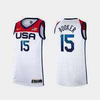 ยอดนิยม ◕❀NBA jersey USA basketball No.15 BOOKER 2021 NEW Olympic edition white basketball jersey