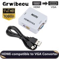 Grwibeou Konverter VGA Kompatibel dengan Kabel Daya USB 1080P dengan Kabel Daya HDMI Kompatibel Ke Konverter Adaptor VGA untuk PC Laptop HDTV