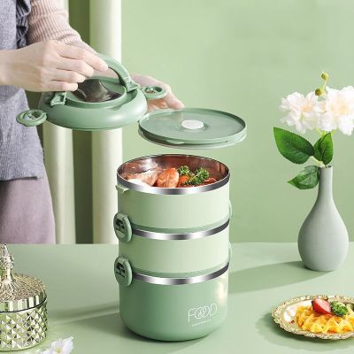 3/4Layer Portable Insulated Lunch Bucket Office Student Stainless Steel Lunch Box Microwave Oven Heating Large Capacity BentoBoxTH