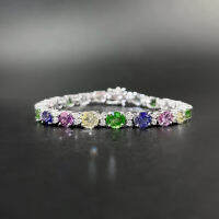 Unheated Fancy Sapphires and Tsavorite Diamond Bracelet สร้อยข้อมือแซฟไฟร์แฟนซี(ไม่เผา)และซาโวไรท์ เนื้อสะอาดมาก ประดับเพชรแท้น้ำ95-96 ตัวเรือนเป็นทองขาว18k