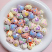 5pcs Korean Style Love Heart Shape Acrylic Beads for DIY Jewelry Making Aesthetic Polka Dot Beads Bracelet Loose Bead Accessorie Beads