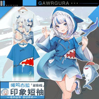 2023 NewVirtual Vtuber Gawr Gura เสื้อยืดแขนสั้นอะนิเมะเสื้อลำลองผู้ใหญ่ COS สี Plus ขนาดเสื้อผ้าแฟชั่น