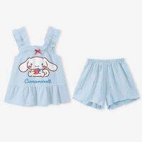 Sanrio เซตชุดนอนเด็ก Cinnamoroll อนิเมะน่ารัก Kuromi เมโลดี้ของฉันฤดูร้อนสุดเจ๋งกางเกงขาสั้น Camisole ชุดอยู่บ้านสำหรับเด็กแม่