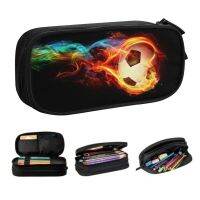 Kawaii Soccer Ball Flames Pencil Case for Girls Boys Large Storage Football Flaming Pencil Bag School Supplies