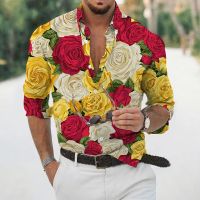 Hawaiian Tropical Shirt Mens 3D Printed Flower Long-sleeve Beach Holiday Oversized Shirt