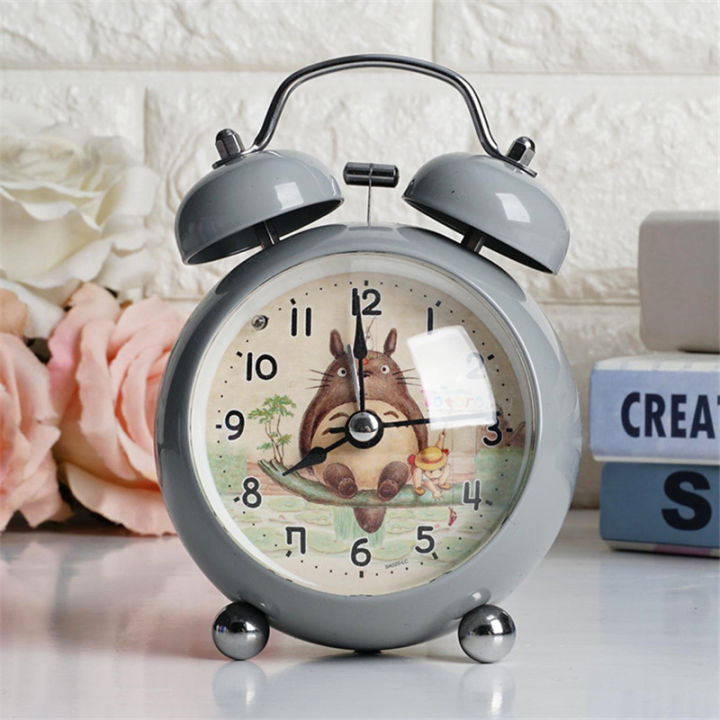 นาฬิกาโลหะลายการ์ตูนโตโตโตโร่ตั้งโต๊ะนาฬิกาข้างเตียงนอนไร้เสียง-jam-beker-kecil-น่ารักใช้ในสำนักงานเรืองแสงนาฬิกาควอทซ์