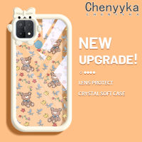 เคส Chenyyka สำหรับ OPPO A15 A35 A15s 4G เคสลายการ์ตูนหมีดอกไม้สีสันสดใสน่ารักน่ารักเลนส์กล้องถ่ายรูปแบบนิ่มมอนสเตอร์ตัวน้อยซิลิโคนเคสโปร่งใสกันกระแทกแบบใสง่ายเคสป้องกัน