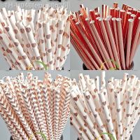 ✾✆▧ Gold Rose Gold Paper Straws Strip Dot Drinking Straw Disposable Tableware Party Supplies Wedding Birthday Party Decoration Kids
