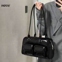 HOT”YADOU กระเป๋าสตรีเกาหลี Glossy Black สิทธิบัตรหนังไหล่กระเป๋า R Preppy สไตล์ความจุสูงวิทยาลัยนักเรียนพร็อพกระเป๋า