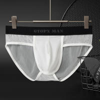 Mens Ice Silk Translucent Thin Mesh Single Layer U Convex Bag Low Waist Breathable Sports Sexy Briefs Underwear