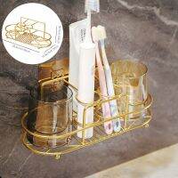 Punch-Free Toothbrush Holder Light Luxury Shelf Brushing Teeth Rinse Cup Bathroom Toilet Wall-mounted Cosmetic Storage Rack