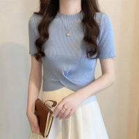 Knitted Top Women Trendy Slim Plain Tshirt Korean Style Summer Casual Short Sleeve Tee Shirt