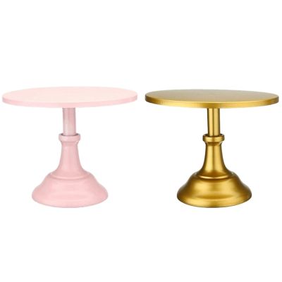 2 Pcs Metal Iron Cake Stand Round Pedestal Dessert Holder Cupcake Display Rack Bakeware (Gold &amp; Pink)