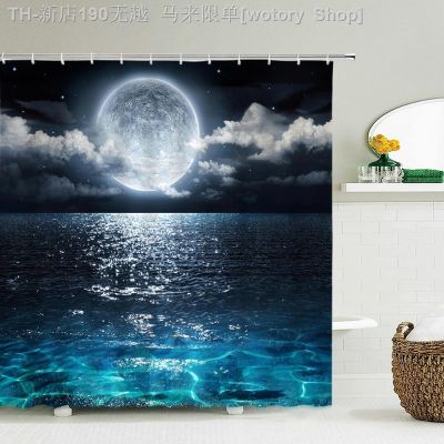 【CW】◘  Night View Printing Shower Curtain with Hooks Fabric Curtains Cortina
