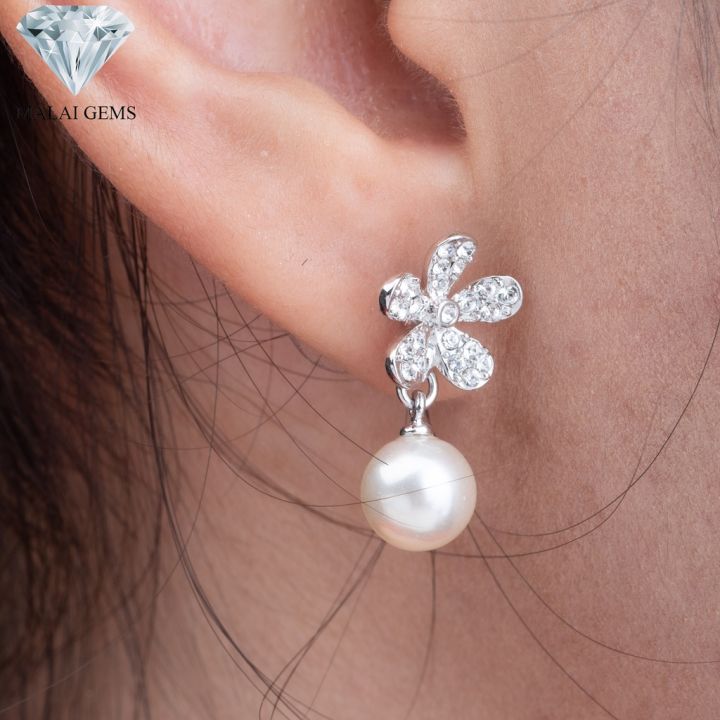 malai-gems-ต่างหูมุก-เงินแท้-silver-925-เพชรสวิส-cz-เคลือบทองคำขาว-รุ่น-51000555-แถมกล่อง-ต่างหูเพชร-ต่างหูเงินแท้