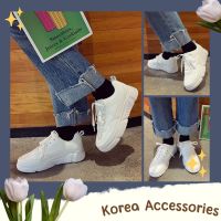 Korean? รองเท้าผ้าใบ สีขาวครีม ทรง Chunky เบอร์ 35-39