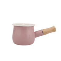 Mini Frying Pan Cookware Frying Pan Gas Stove Kitchen Tool 550 Ml Milk Jug with Wooden Handle Enamel Butter Coffee Pot